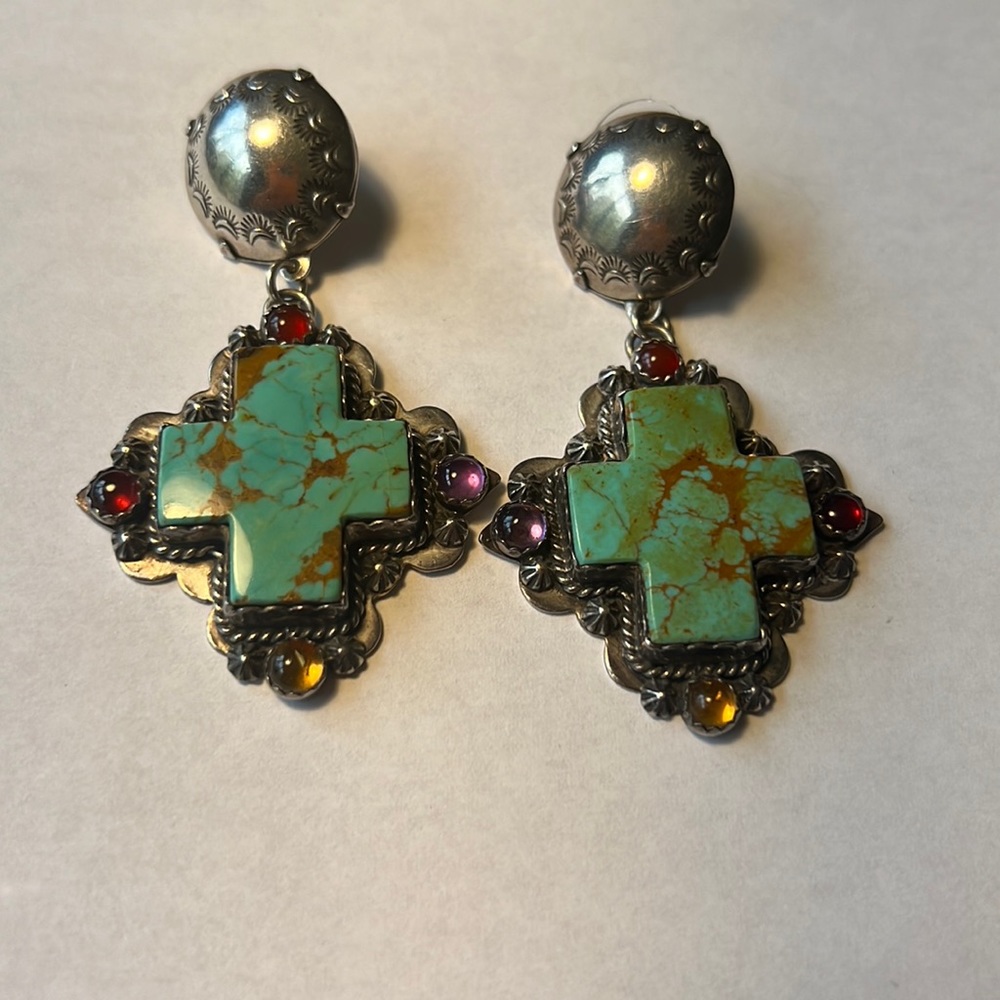 Joan Slifka Turquoise sterling cross earrings